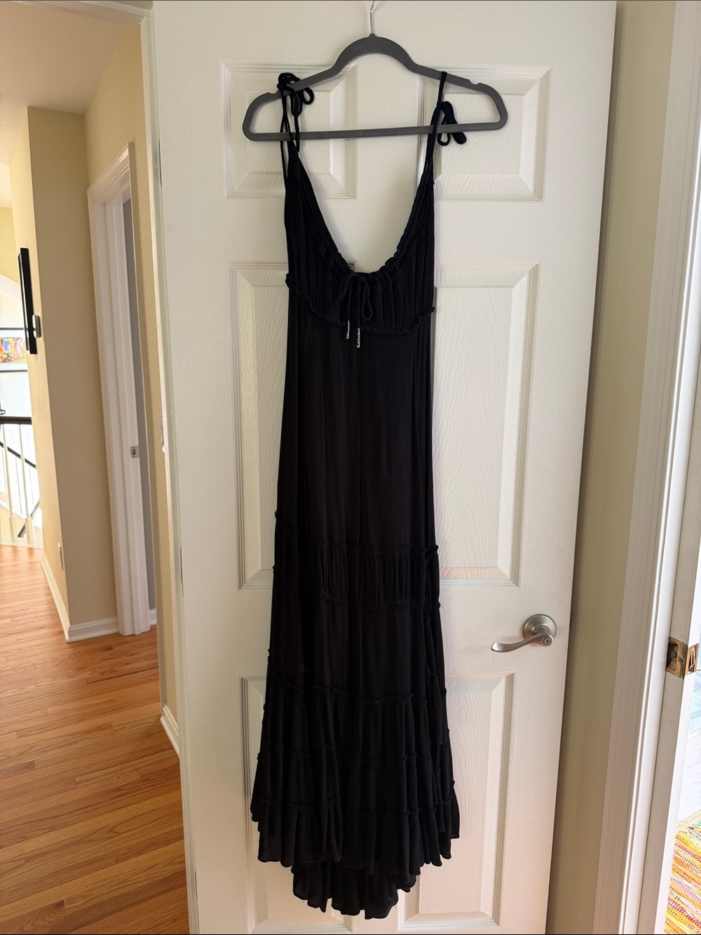 Free People Black Tiered Maxi Dress with Tie Straps
